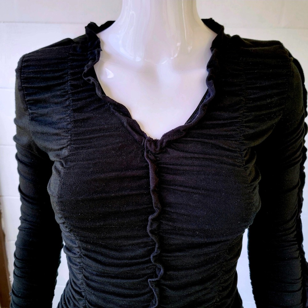 VTG 90s Picasso Ruched Black Top Women M Long Sleeve Y2K Gothic Coquette Grunge - Picture 2 of 10